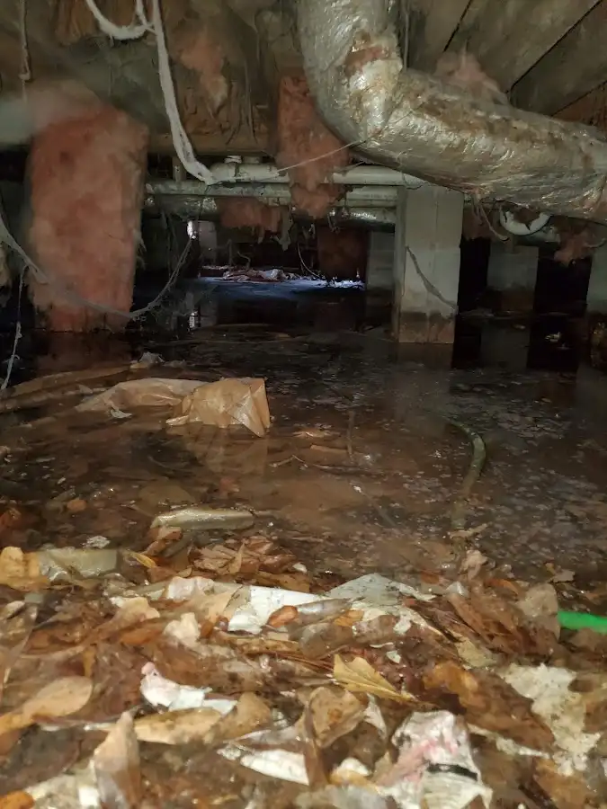 Crawl space flood assessment for Commercial Water Damage Restoration in Mustang